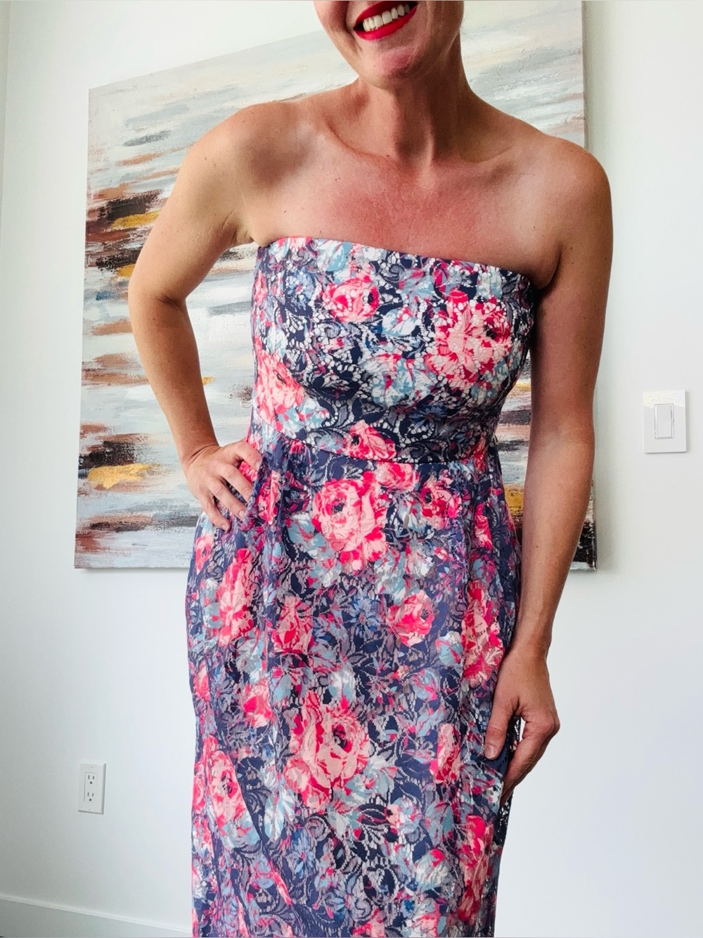 MANGO Floral Strapless Maxi Dress Size XS